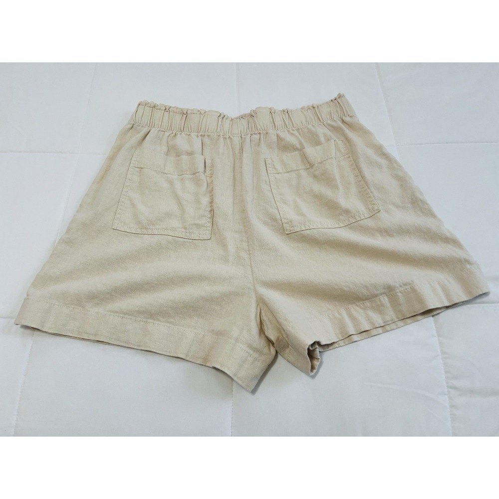 Loft Women's High Rise Utility Linen Shorts Beige Stretch Lightweight Pockets L - Picture 2 of 4